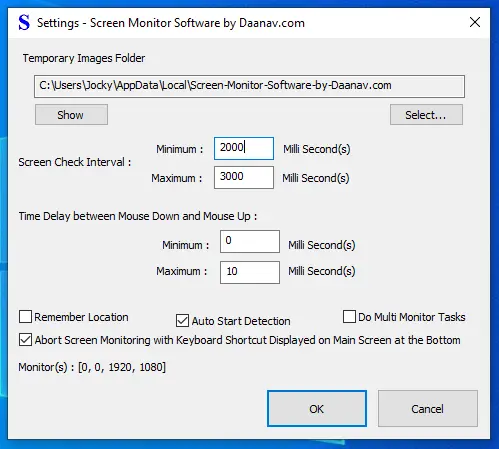 Settings of Screen Monitor Software to Configure various Parameters